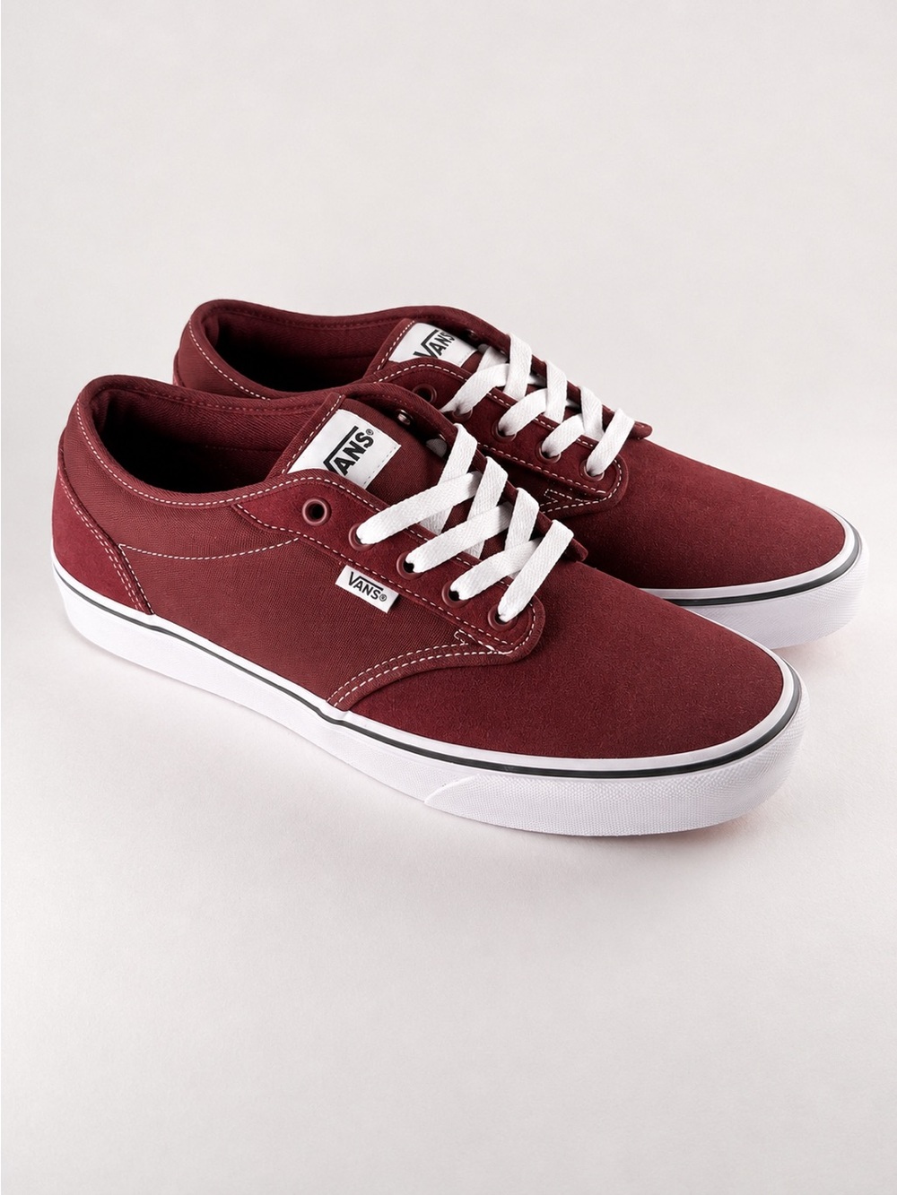 Size 10.5M- Vans Burgundy Low-Top Canvas Sneakers in Burgundy with White Accents